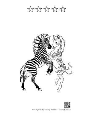 Thumbnail: Zebra and Leopard Foal Embrace Printable and 5 Star Outline