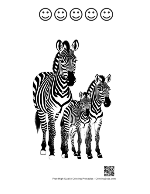 Thumbnail: Zebra Family in Black and White Stripes Printable and 5 Happy Face Outline