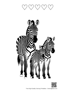 Thumbnail: Zebra Family in Black and White Stripes Printable and 5 Heart Outline