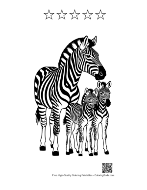 Thumbnail: Zebra Family Silhouette Printable and 5 Star Outline