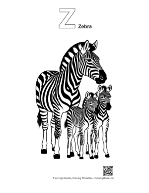 Thumbnail: Zebra Family Silhouette Printable Outline Alphabet Z Zebra