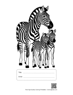 Thumbnail: Zebra Family Silhouette Printable with Title and Artist Box