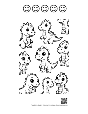 Thumbnail: Adorable Baby Dino Coloring Pages Printable and 5 Happy Face Outline