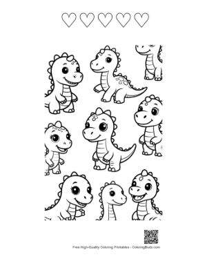 Thumbnail: Adorable Baby Dino Coloring Pages Printable and 5 Heart Outline