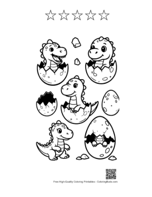 Thumbnail: Adorable Baby Dinos Hatching from Eggs Printable and 5 Star Outline