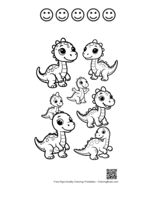 Thumbnail: Adorable Baby Dinosaurs in Cute Poses Printable and 5 Happy Face Outline
