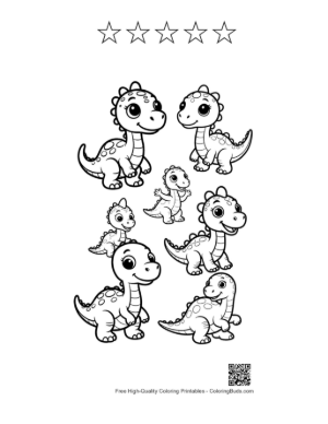 Thumbnail: Adorable Baby Dinosaurs in Cute Poses Printable and 5 Star Outline