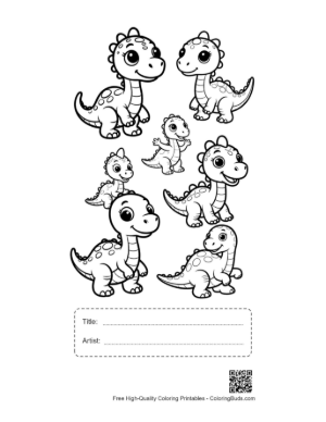 Thumbnail: Adorable Baby Dinosaurs in Cute Poses Printable with Title and Artist Box