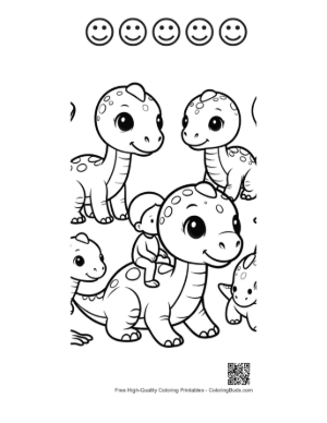 Thumbnail: Baby Riding Cute Dino with Playful Pals Printable and 5 Happy Face Outline