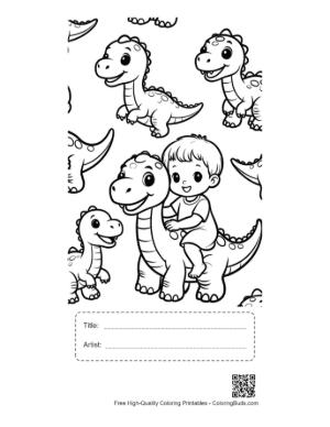 Thumbnail: Boy Riding Adorable Baby Dino with Playful Friends Printable with Title and Artist Box