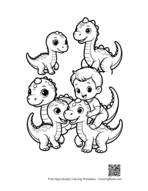 Thumbnail: Cheerful Boy with Cute Baby Dinosaurs