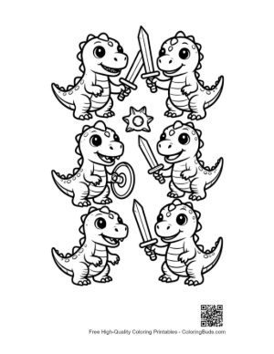 Thumbnail: Cute Baby Dino Knights with Swords & Shields