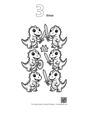Thumbnail: Cute Baby Dino Knights with Swords & Shields Printable Outline Number 3