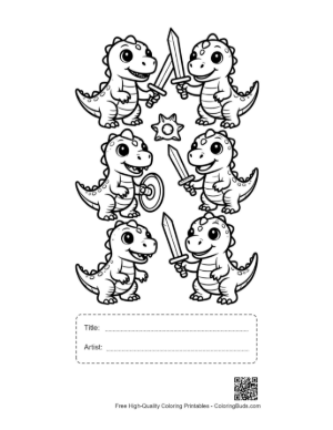 Thumbnail: Cute Baby Dino Knights with Swords & Shields Printable with Title and Artist Box