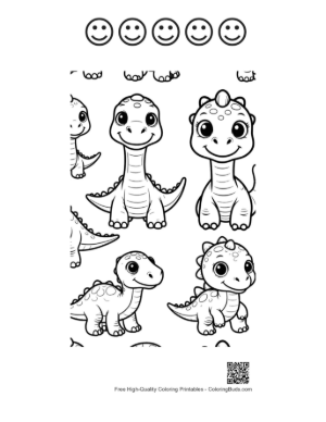 Thumbnail: Cute Baby Dinos Coloring Stickers Printable and 5 Happy Face Outline