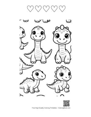 Thumbnail: Cute Baby Dinos Coloring Stickers Printable and 5 Heart Outline