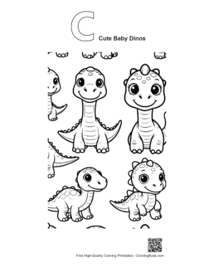 Thumbnail: Cute Baby Dinos Coloring Stickers Printable Outline Alphabet C Cute Baby Dinos