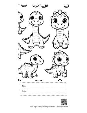 Thumbnail: Cute Baby Dinos Coloring Stickers Printable with Title and Artist Box
