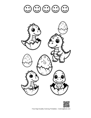 Thumbnail: Cute Baby Dinos Hatching from Eggs Printable and 5 Happy Face Outline