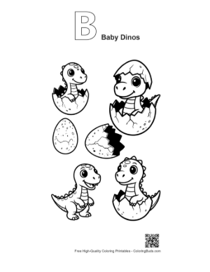 Thumbnail: Cute Baby Dinos Hatching from Eggs Printable Outline Alphabet B Baby Dinos