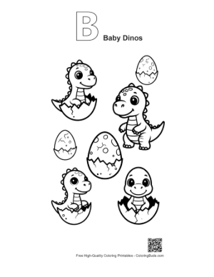 Thumbnail: Cute Baby Dinos Hatching from Eggs Printable Outline Alphabet B Baby Dinos