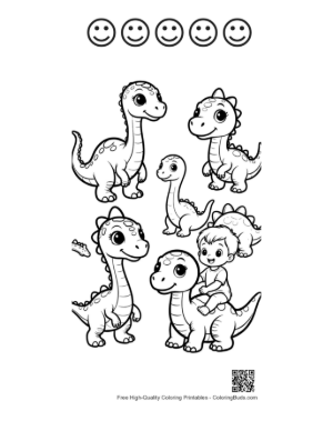 Thumbnail: Cute Baby Dinos Playing with a Boy Printable and 5 Happy Face Outline