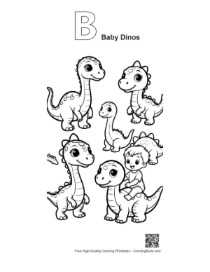 Thumbnail: Cute Baby Dinos Playing with a Boy Printable Outline Alphabet B Baby Dinos