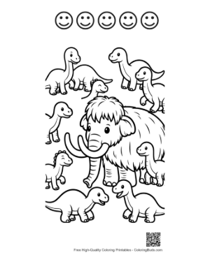 Thumbnail: Cute Baby Dinos Playing with Woolly Mammoth Printable and 5 Happy Face Outline