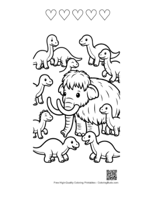 Thumbnail: Cute Baby Dinos Playing with Woolly Mammoth Printable and 5 Heart Outline