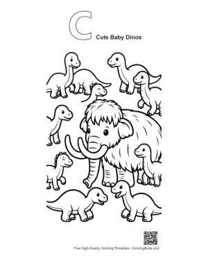 Thumbnail: Cute Baby Dinos Playing with Woolly Mammoth Printable Outline Alphabet C Cute Baby Dinos