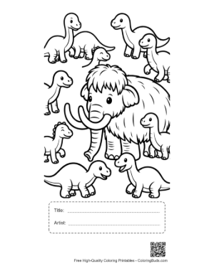 Thumbnail: Cute Baby Dinos Playing with Woolly Mammoth Printable with Title and Artist Box