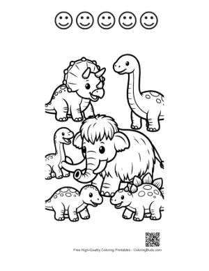Thumbnail: Cute Baby Dinos with Fluffy Mammoth Printable and 5 Happy Face Outline