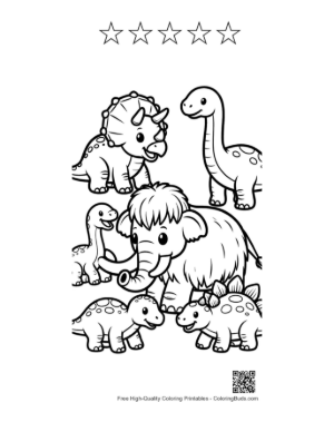 Thumbnail: Cute Baby Dinos with Fluffy Mammoth Printable and 5 Star Outline