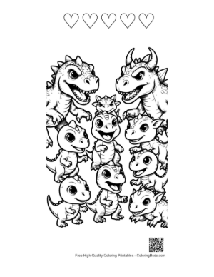 Thumbnail: Cute Baby Dinosaurs Playful Gathering Printable and 5 Heart Outline