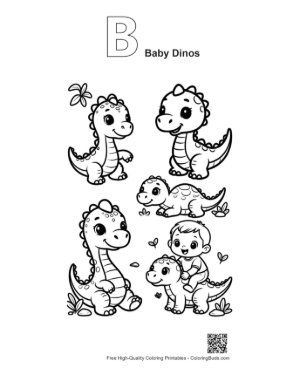 Thumbnail: Cute Baby Dinosaurs Playing Joyfully Printable Outline Alphabet B Baby Dinos