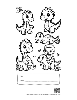Thumbnail: Cute Baby Dinosaurs Playing Joyfully Printable with Title and Artist Box