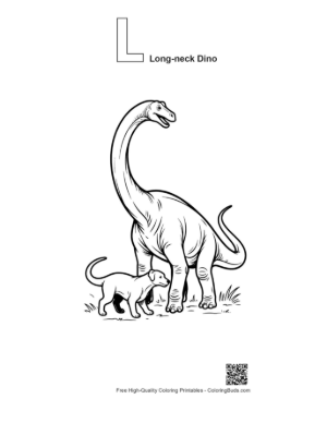 Thumbnail: Brachiosaurus and Puppy Friendship Printable Outline Alphabet L Long Neck Dino