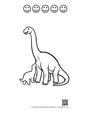 Thumbnail: Brachiosaurus Mom and Baby Dino Printable and 5 Happy Face Outline