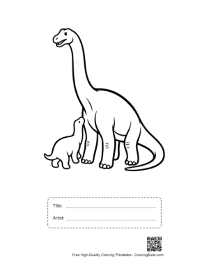 Thumbnail: Brachiosaurus Mom and Baby Dino Printable with Title and Artist Box