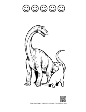 Thumbnail: Brachiosaurus Mother and Baby Printable and 5 Happy Face Outline