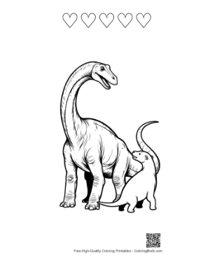 Thumbnail: Brachiosaurus Mother and Baby Printable and 5 Heart Outline
