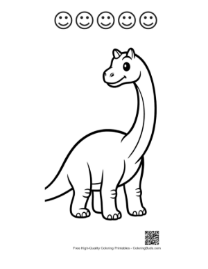 Thumbnail: Cheerful Brachiosaurus Standing Tall Printable and 5 Happy Face Outline