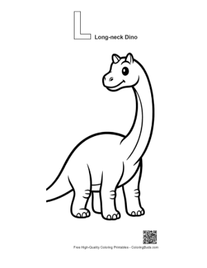 Thumbnail: Cheerful Brachiosaurus Standing Tall Printable Outline Alphabet L Long Neck Dino