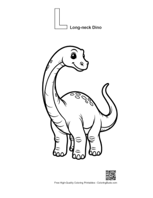 Thumbnail: Cute Cartoon Brachiosaurus Smiling Printable Outline Alphabet L Long Neck Dino