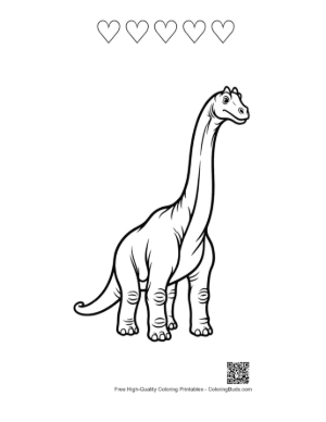 Thumbnail: Cute Cartoon Brachiosaurus Standing Tall Printable and 5 Heart Outline