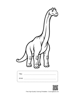 Thumbnail: Cute Cartoon Brachiosaurus Standing Tall Printable with Title and Artist Box