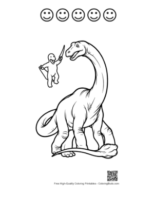 Thumbnail: Diplodocus Giggling at Tiny Swordsman's Poke Printable and 5 Happy Face Outline