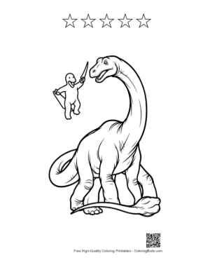Thumbnail: Diplodocus Giggling at Tiny Swordsman's Poke Printable and 5 Star Outline