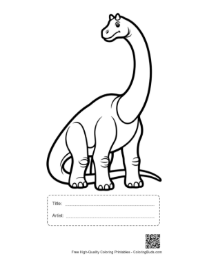 Thumbnail: Happy Brachiosaurus Sitting Tall Printable with Title and Artist Box