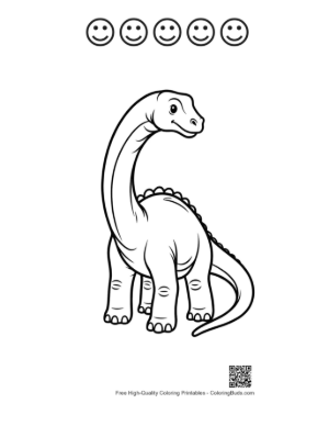 Thumbnail: Happy Cartoon Diplodocus Standing Printable and 5 Happy Face Outline